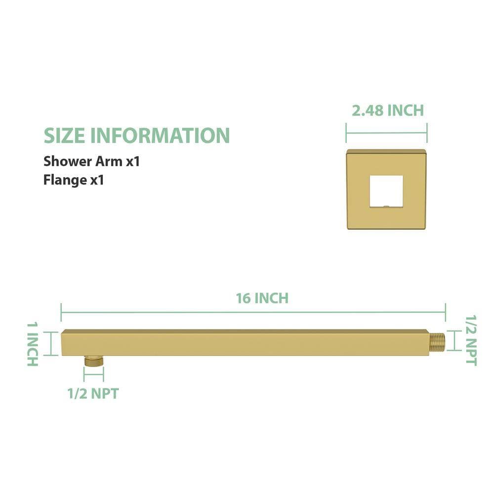 Logmey 16 in. Wall Mounted Brass Shower Arm with Flange in Gold for Rain Shower Head (2)