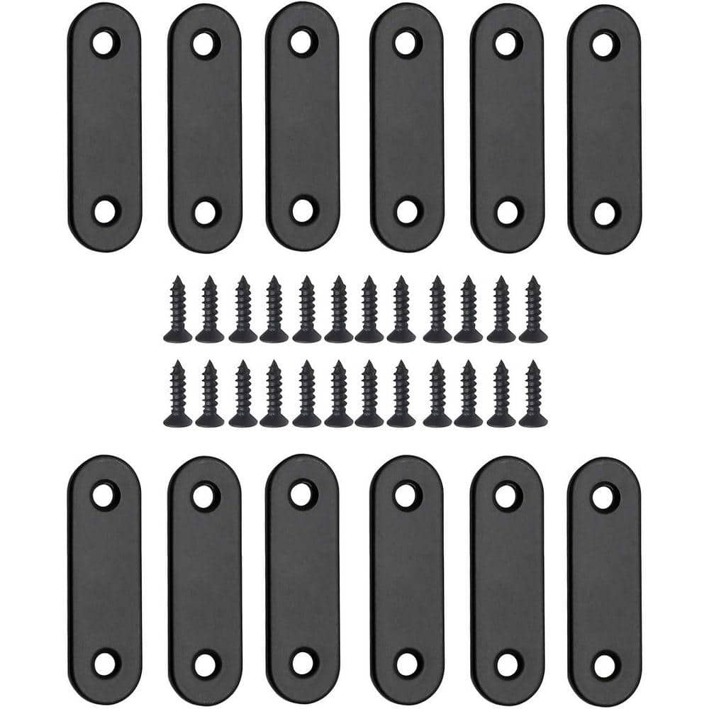 KIWDZFU 2x0. 6 12-Gauge Stainless Steel Straight Brace Mending Joining Plates Matte Black 12-Pack (1)