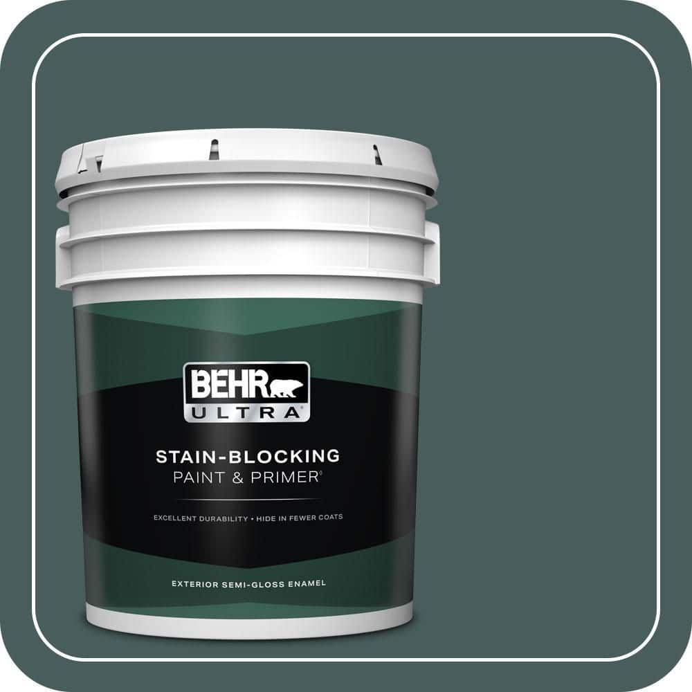 BEHR ULTRA 5 gal. #490F-7 Jungle Green Semi-Gloss Enamel Exterior Paint & Primer