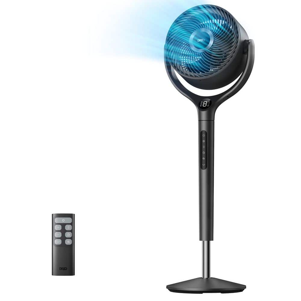 DREO TurboPoly 9 in. 9 fan speeds Pedestal Fan in Black with Remote, 2D 120° Oscillation and 8-Hour Timer