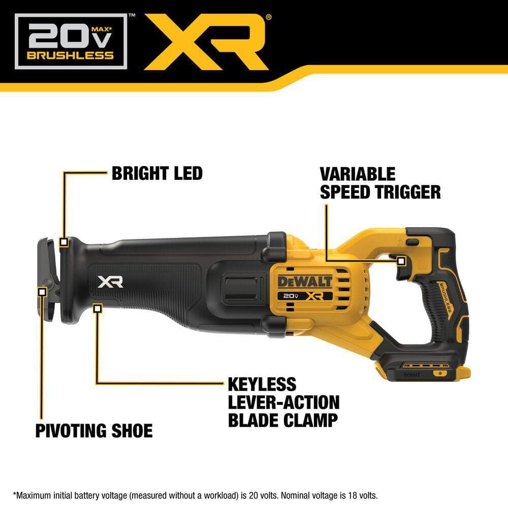 DEWALT 20V XR Lithium-Ion Cordless Reciprocating Saw with 20V Max Premium 5.0Ah Battery Pack (2)