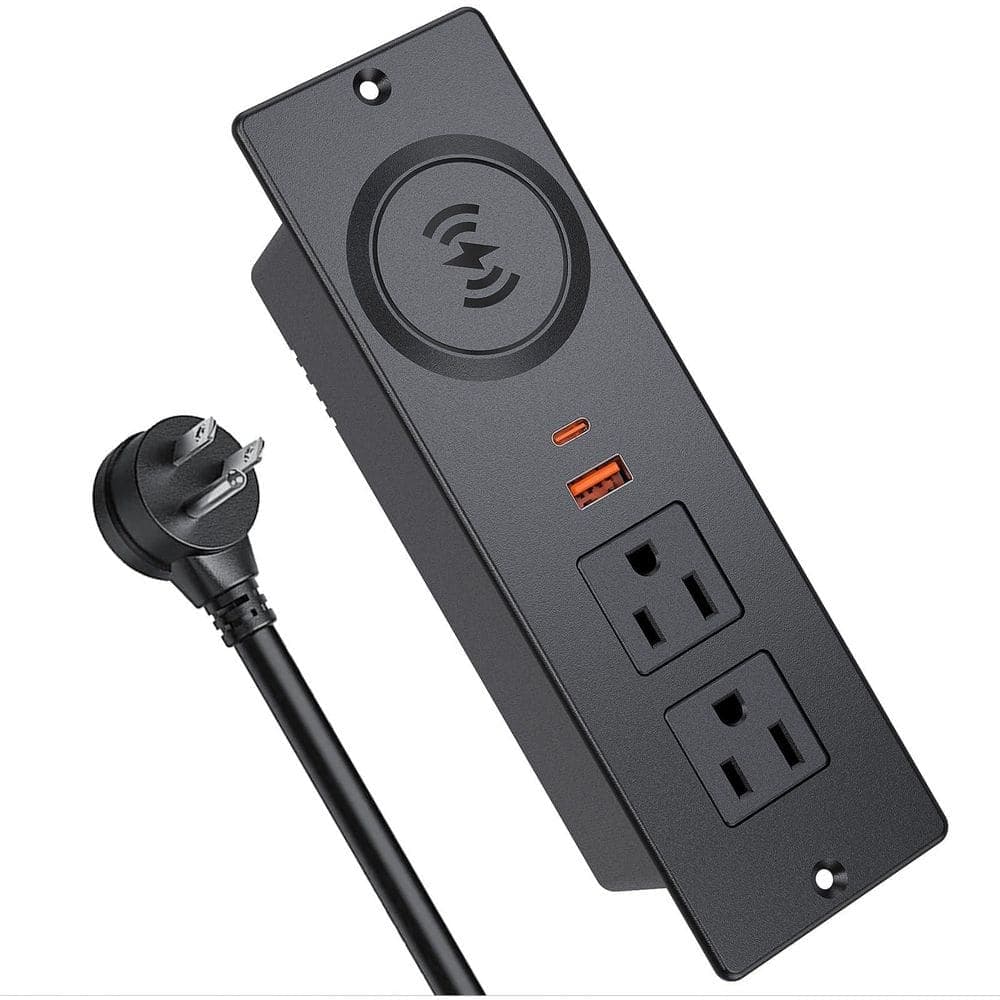 OBJLGEV 6.56 ft. 2-Outlet 1-Ports 1-Ports Surge Protector with USB-A USB-C Fast Charging Wireless Charger Recessed (1)