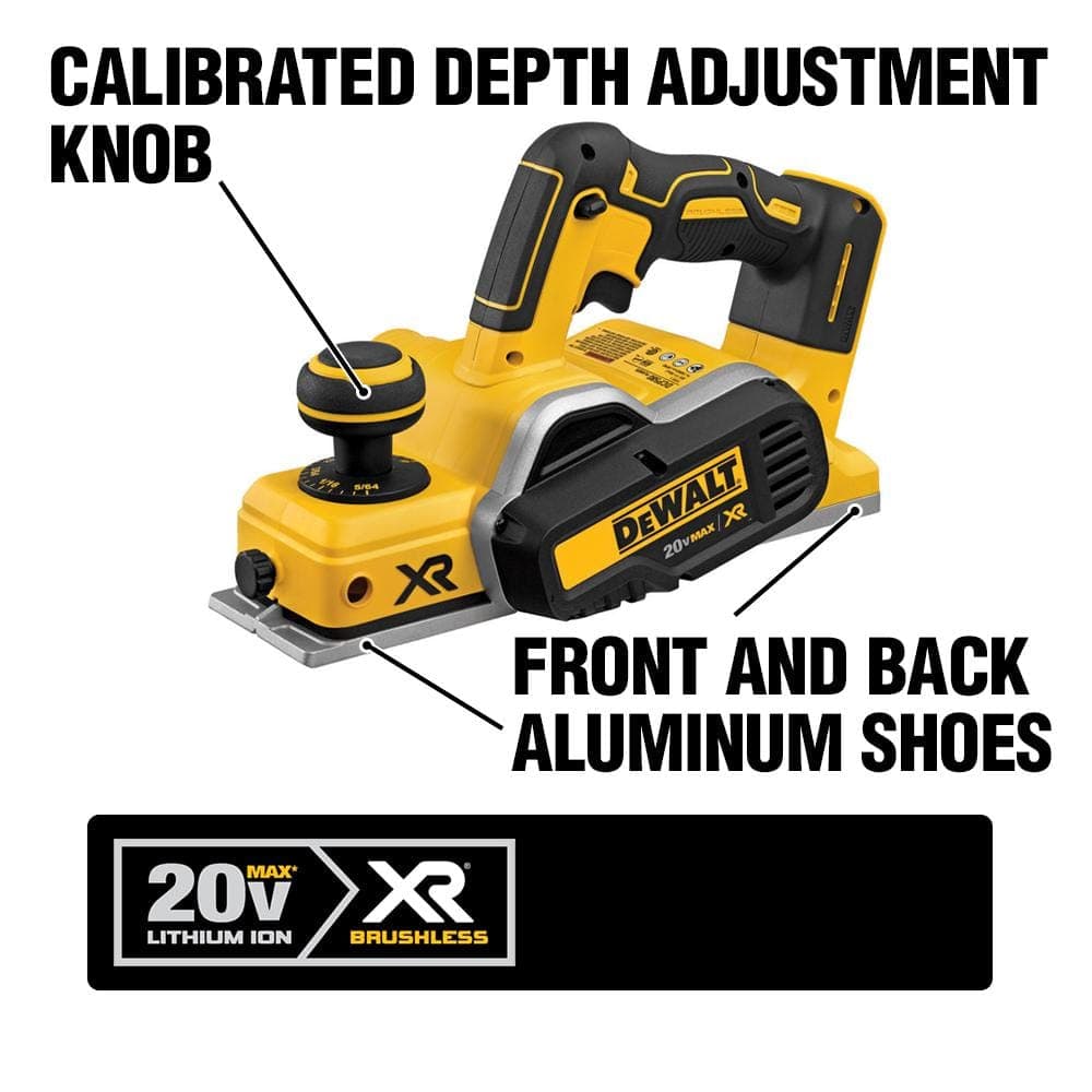 DEWALT 20V MAX XR Cordless Brushless 3-1/4 in. Planer and (1) 20V MAX Compact Lithium-Ion 2.0Ah Battery (3)