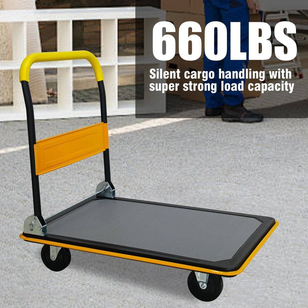 Tidoin 660 lbs. Yellow Foldable Heavy Duty Flatbed Cart Hand Truck with 360° Swivel Wheels (3)