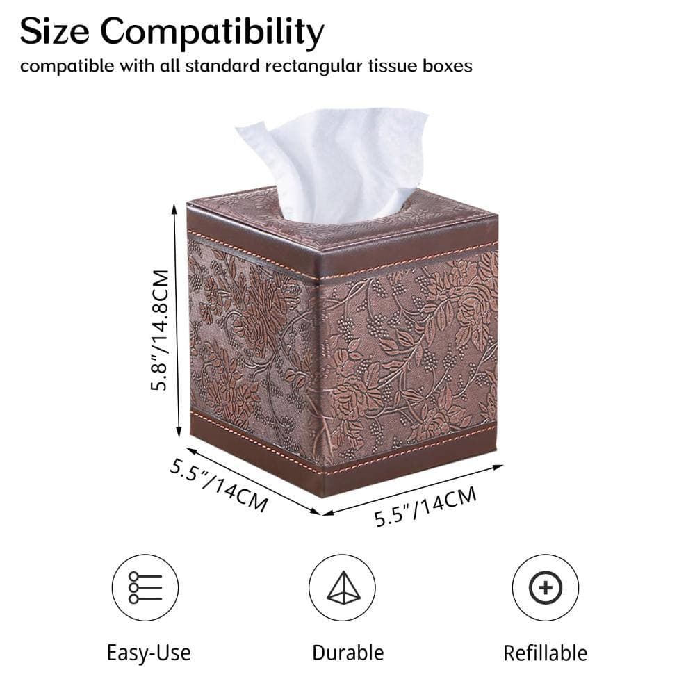 Unbranded Large Square PU Leather Tissue Box Cover MDF Frame Dryer Sheet Dispenser for Bathroom Vanity in Camel (3)