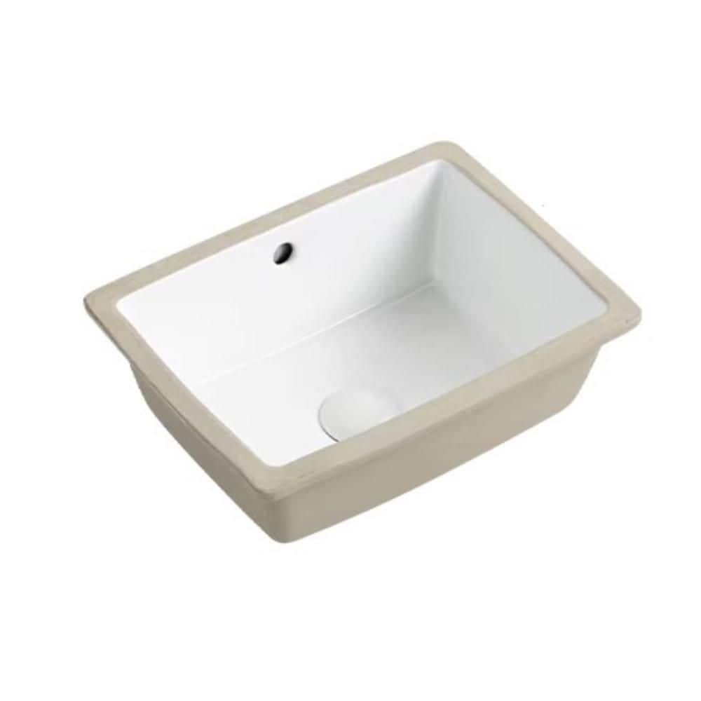 cadeninc 15.55 in. x 11.61 in. White Ceramic Rectangular Single Bowl Undermount Bathroom Sink (1)