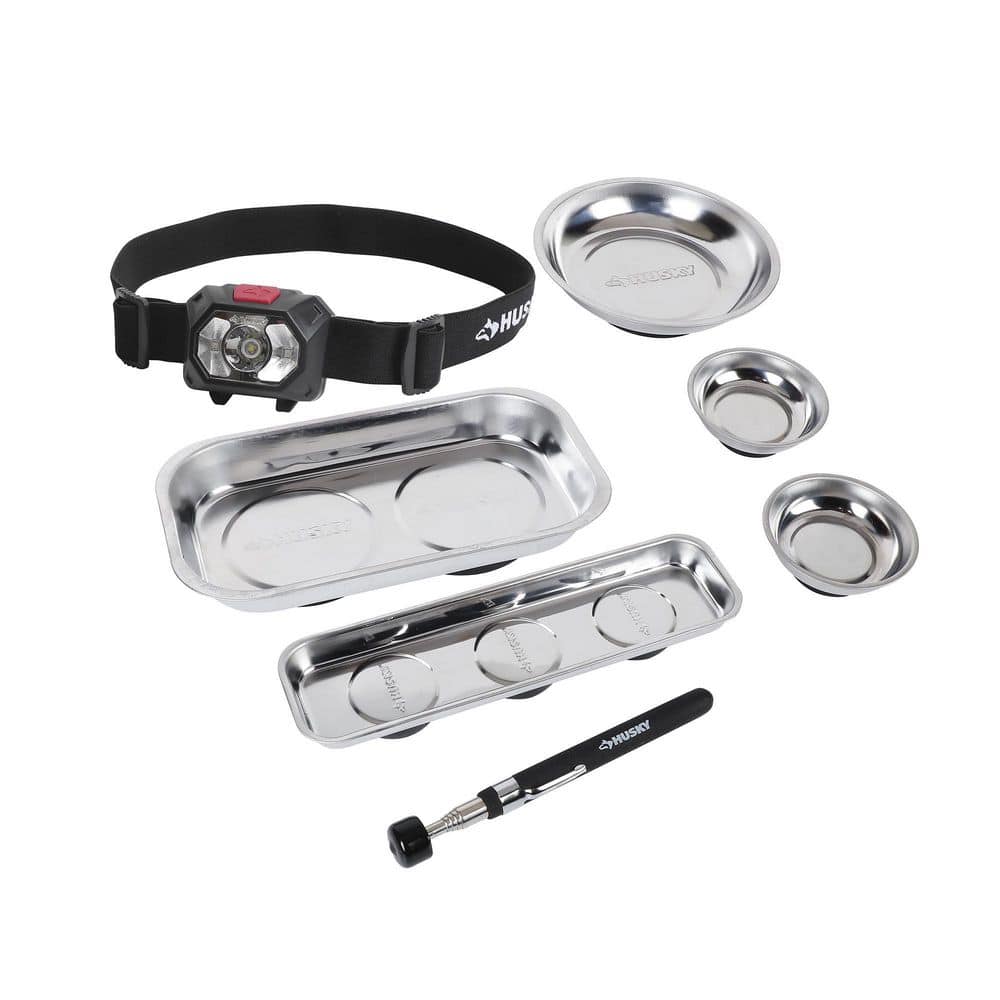 Husky Magnetic Small Parts Tray Set with Pickup Tool and 300 Lumens Head Lamp (2)