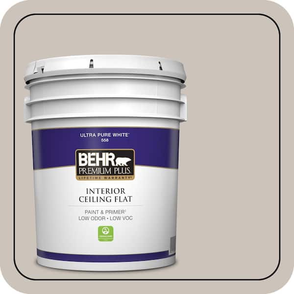 BEHR PREMIUM PLUS 5 gal. #N200-2 Doeskin Gray Ceiling Flat Interior Paint & Primer (2)