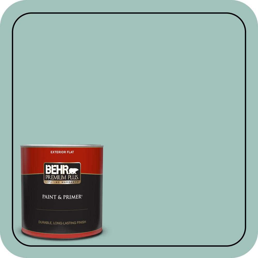 BEHR PREMIUM PLUS 1 qt. #MQ6-36 Cascade Green Flat Exterior Paint & Primer