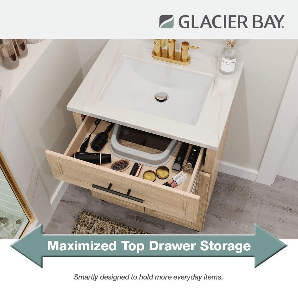 Glacier Bay Cranwood 25 in. Single Sink Freestanding Sandstone Bathroom Vanity with White Cultured Marble Top (Assembled) (4)