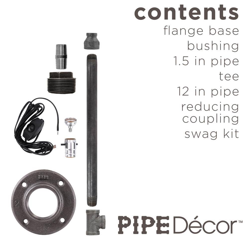 PIPE DECOR 1/2 in. x 1.7 ft. L Black Steel Pipe Torch Style Lamp Kit (2)