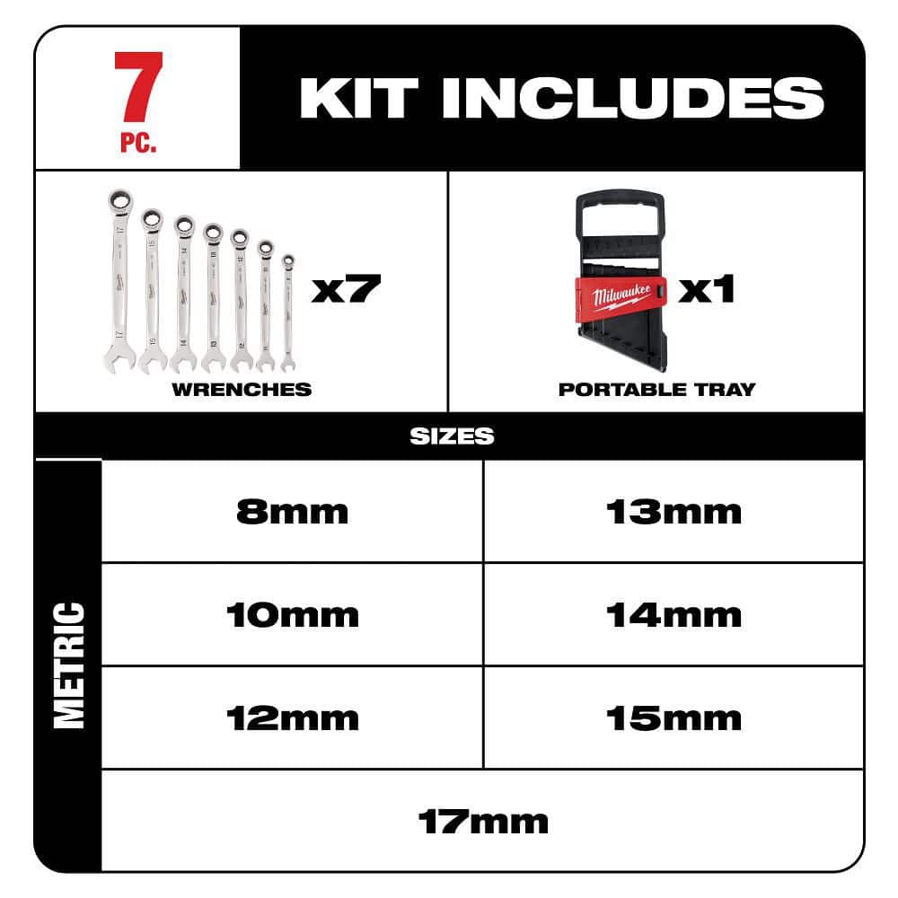 Milwaukee Combination Ratcheting Wrench Mechanics Tool Set (2)