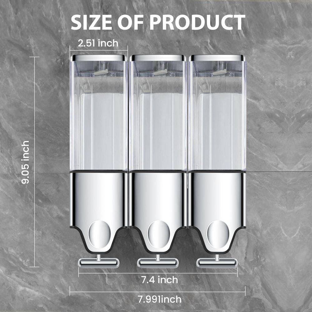 Wudkey 3 in 1 Quadrate Dispensers, No Drilled Wall Mounted Shower Soap Dispenser, Conditioner Dispenser, Shampoo Dispenser (2)