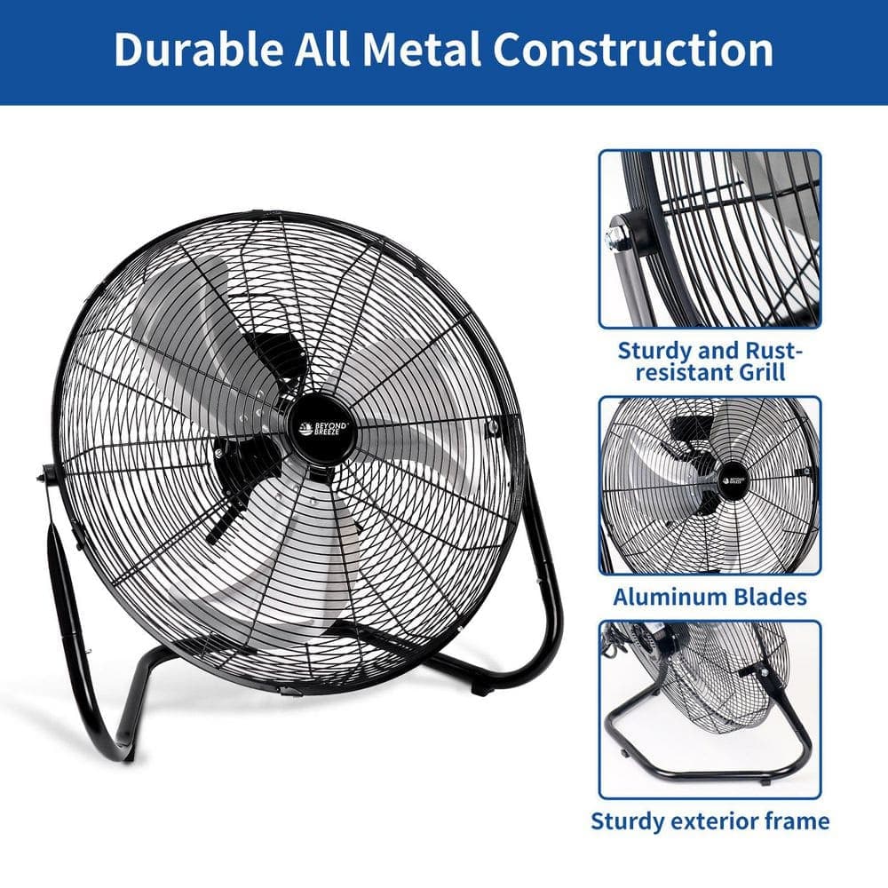 BEYOND BREEZE High Velocity Industrial Floor Fan 20 Inch, Heavy Duty Metal Cradle Fans with 3-Speed and Adjustable Tilt, Black (2)