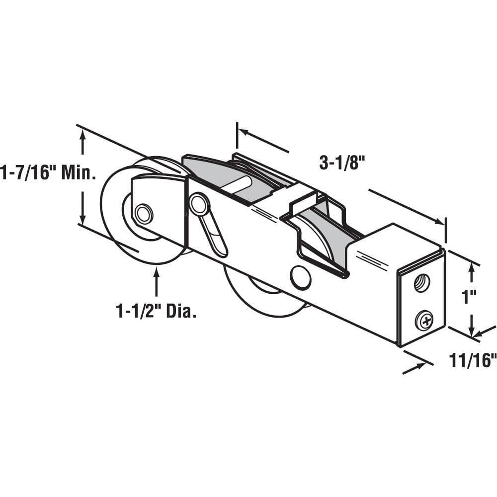 Prime-Line 1-1/2 in, Tandem Steel Roller Assembly with Ball Bearing, Plain Back (2)