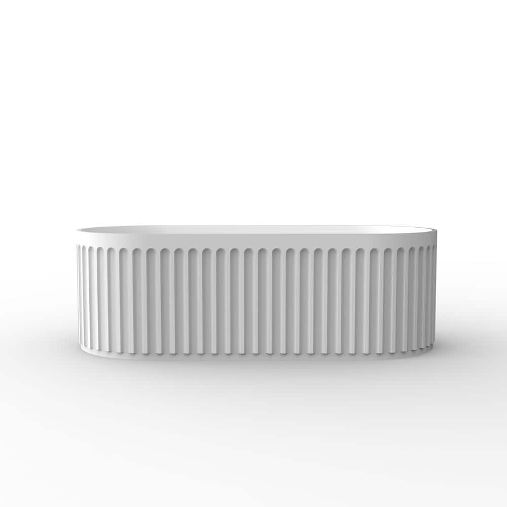 Zeus & Ruta Stone Resin 67 in. x 29.5 in. Soaking Bathtub Center Drain in Matte White (2)
