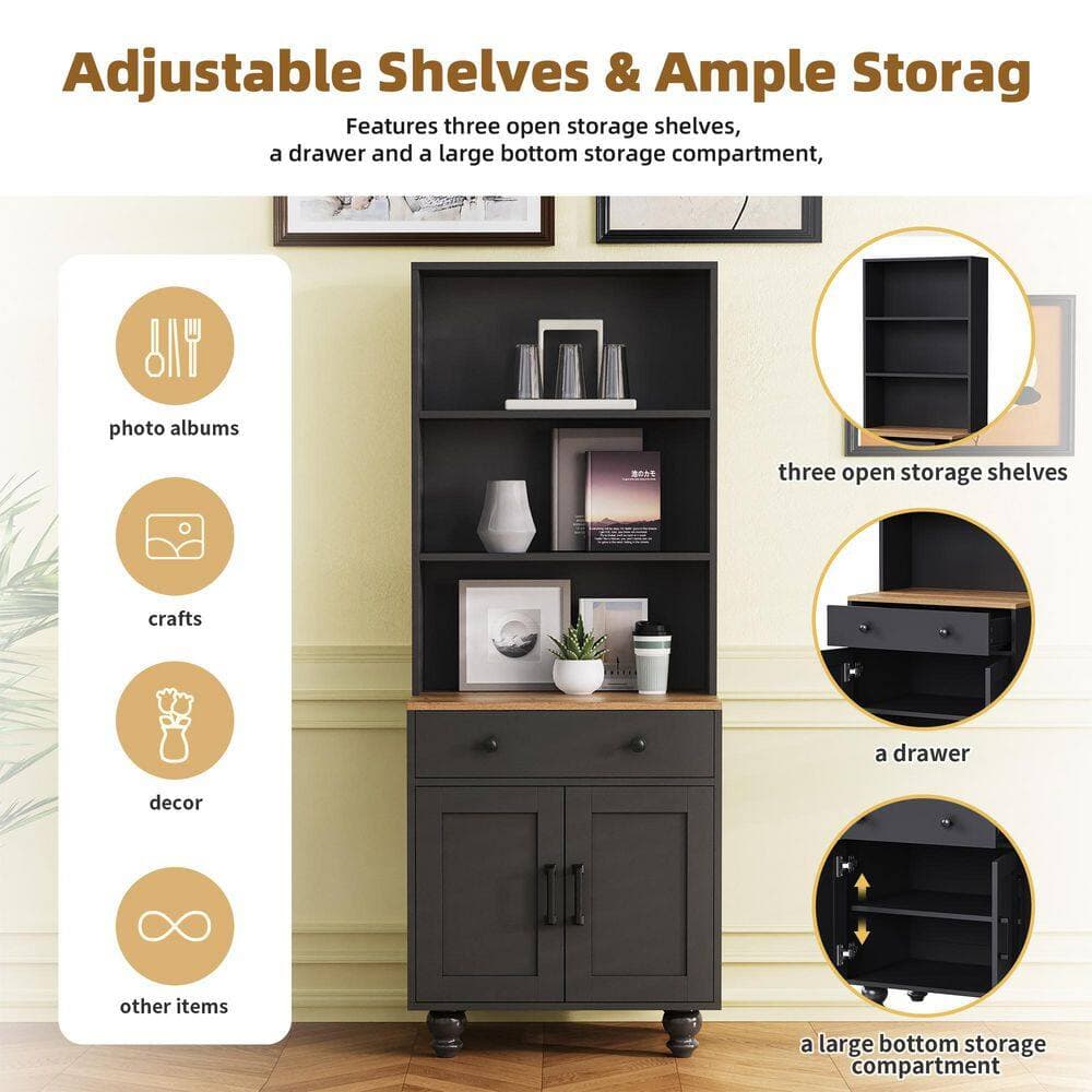 Ximuprmy Farmhouse 24 in. W 16 in. D 63 in. H Wood Freestanding Linen Cabinet with Adjustable Shelves and 1-Drawer (4)