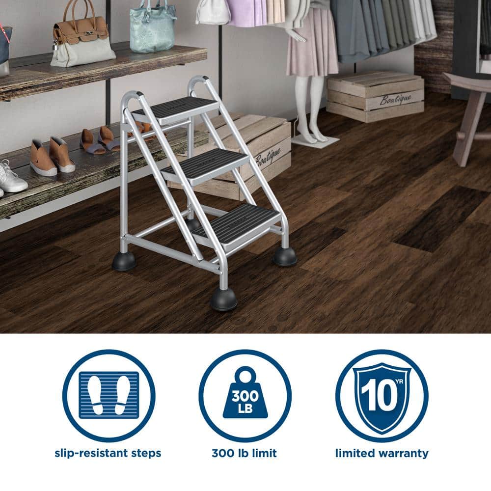 Cosco 3-Step Commercial Rolling Step Ladder (Grey) (3)