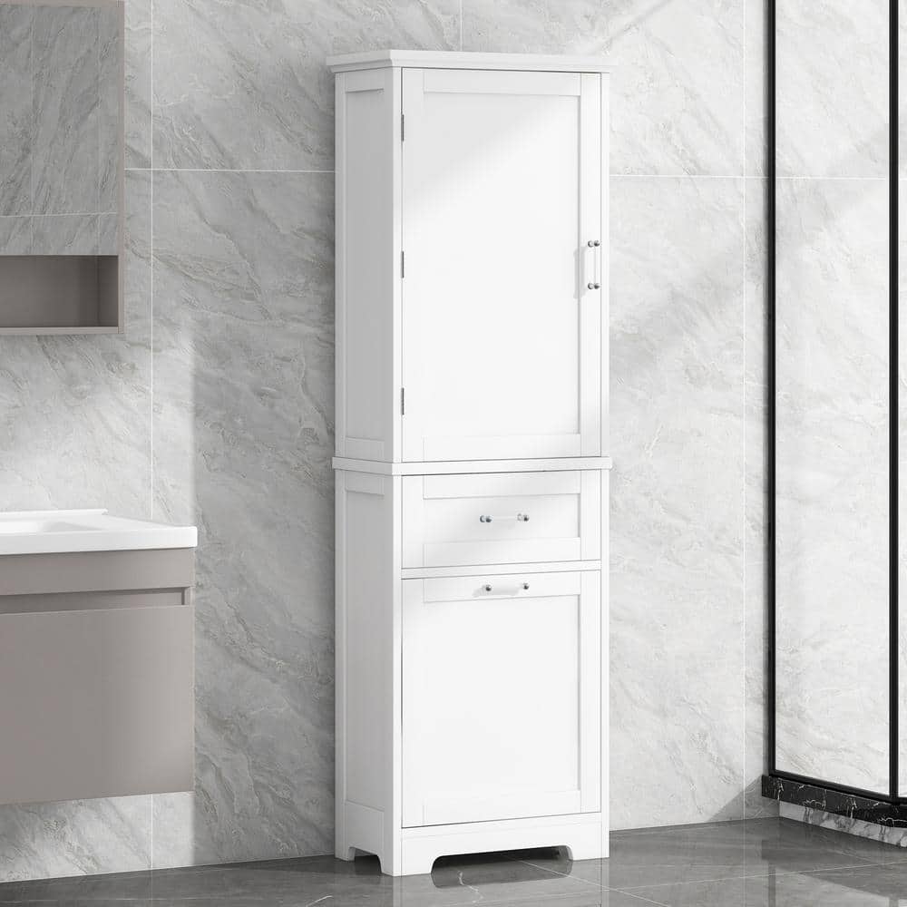 Unbranded 20 in. W 13 in. D 68.1 in. H MDF Board Freestanding Bathroom Linen Cabinet with Drawers, Adjustable Shelf
