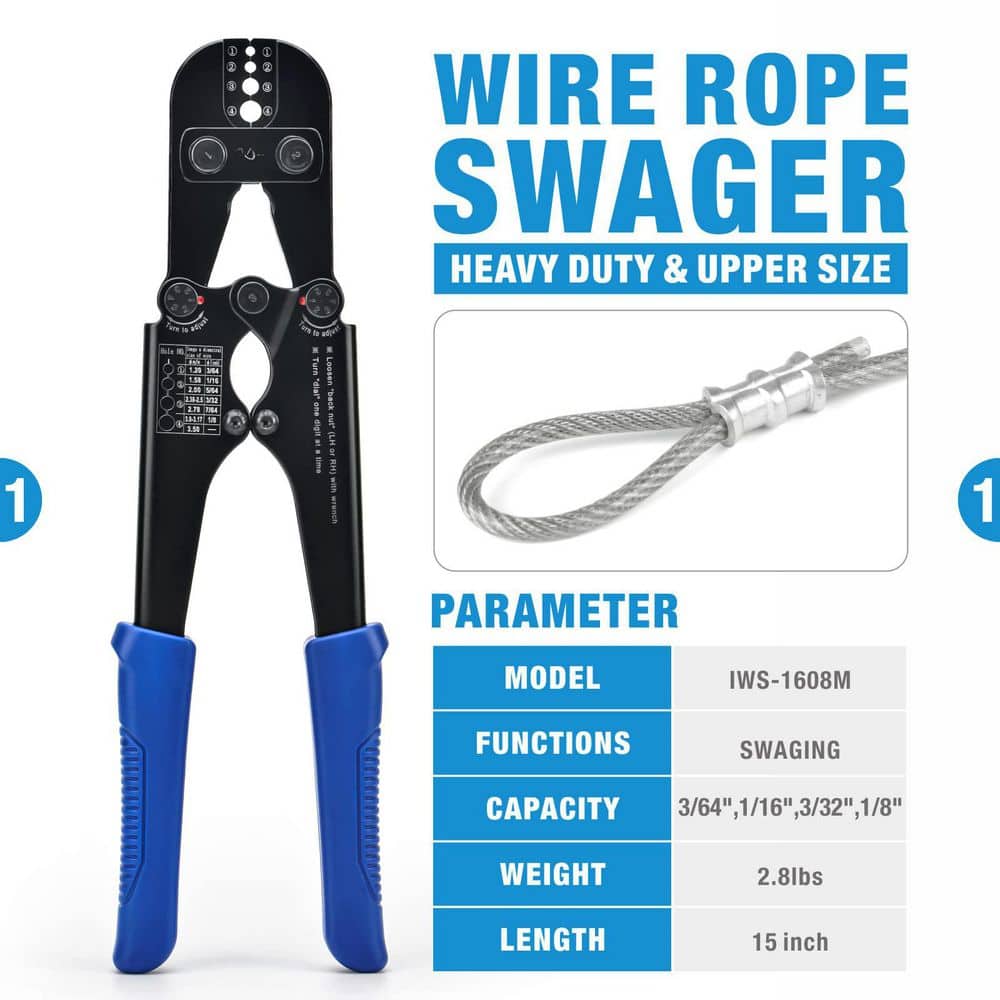 Unbranded Wire Rope Swaging Tool Kit with Cutter for Crimping Aluminum Copper Sleeves 3/64 to 1/8 Inch Cable Ferrules (2)