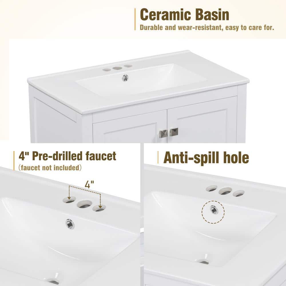COWLOWN 30 in. D x 18 in. W x 34 in. H Bathroom White Linen Cabinet (3)