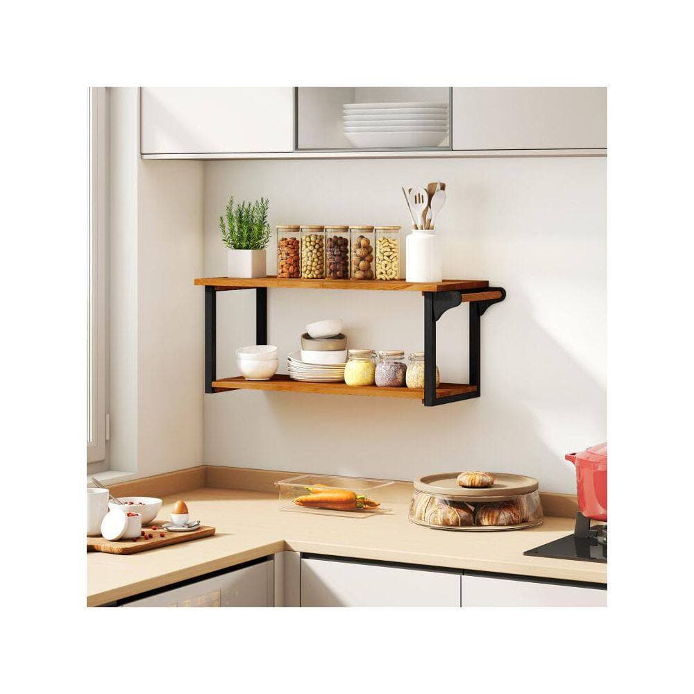Boyel Living 40.5 in. W x 16 in. H x 12.5 in. D 2-Tier Teak Wood Wall Mounted Over The Toilet Storage with Towel Rack (2)