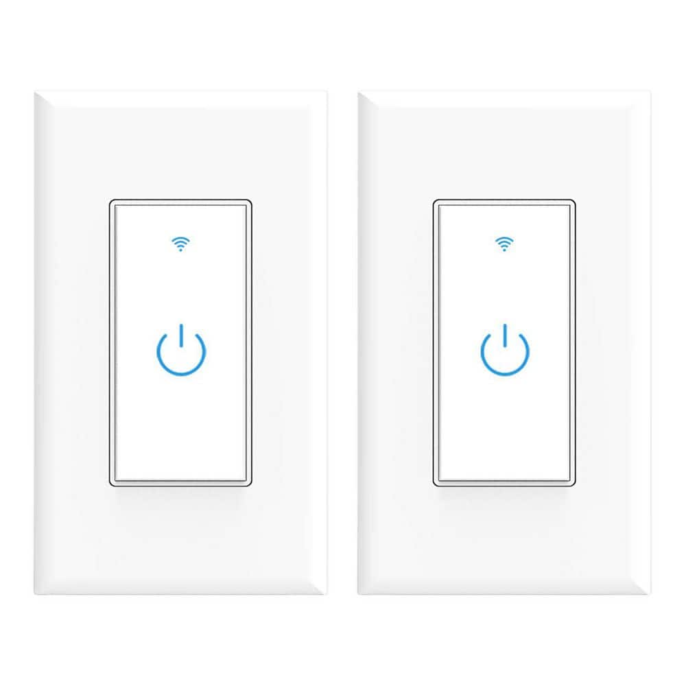 BeamBox Touchscreen Light Switch, White WiFi Smart Wall Switch with App Timer, Voice Control and Neutral Wire Required, 2-Pack (1)