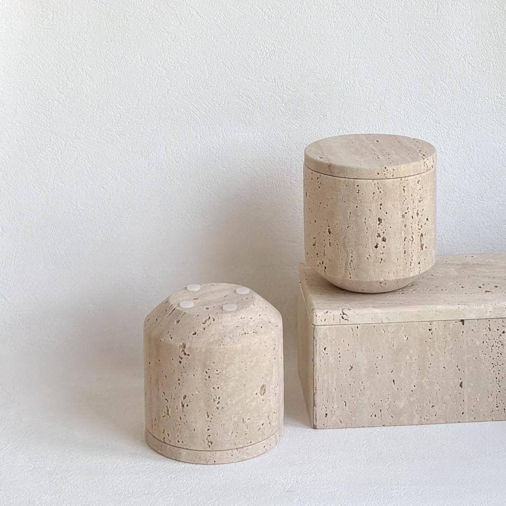 Unbranded Natural Marble Hole Stone Small Storage Jar with Lid for Cosmetic Cotton Swabs and Sundry Items in Yellow (2)
