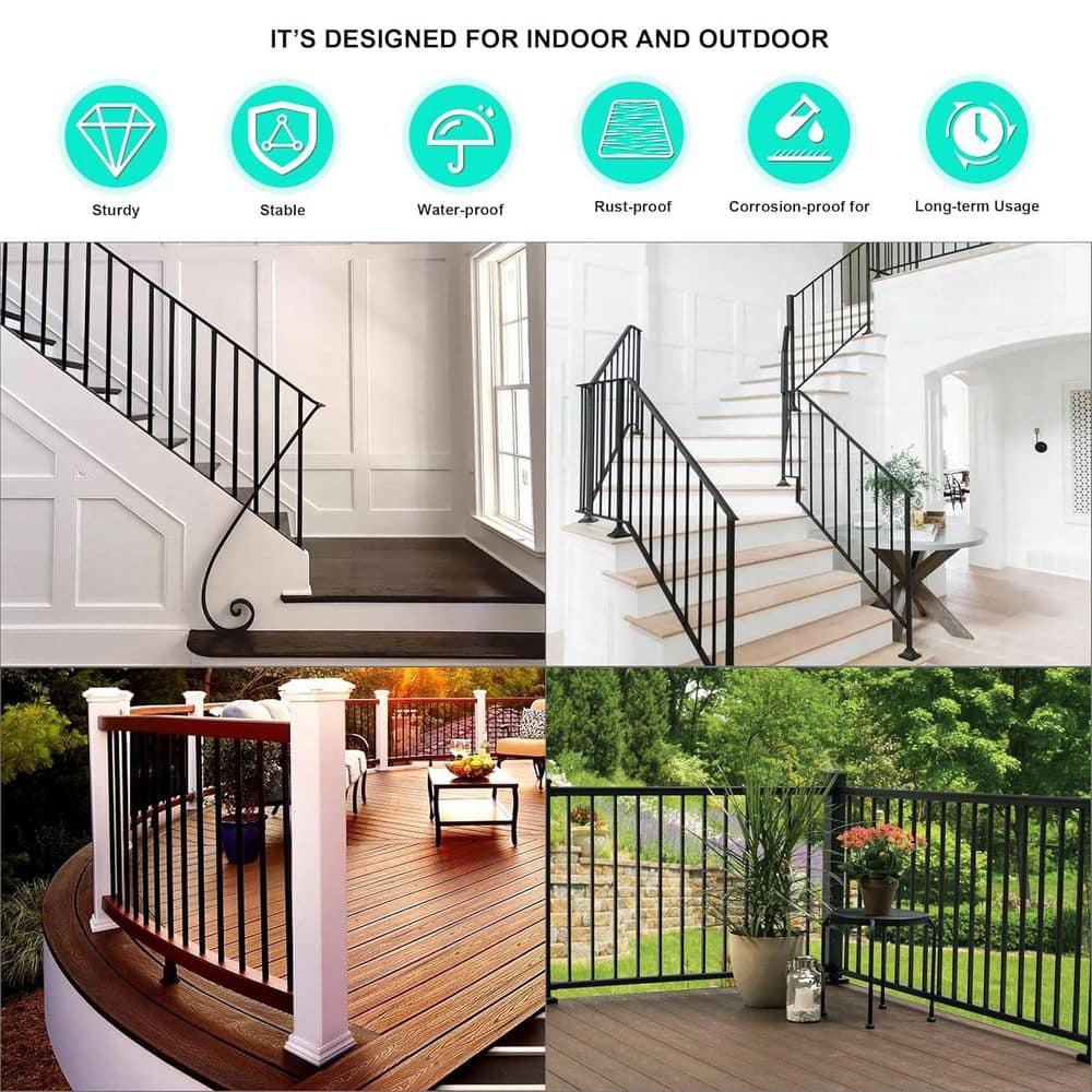 Afoxsos 36 in. H x 5.5 in. W Black Metal Stair Railing Kit Straight Flat Balusters for Deck Railing 50-Pack Aluminum (3)
