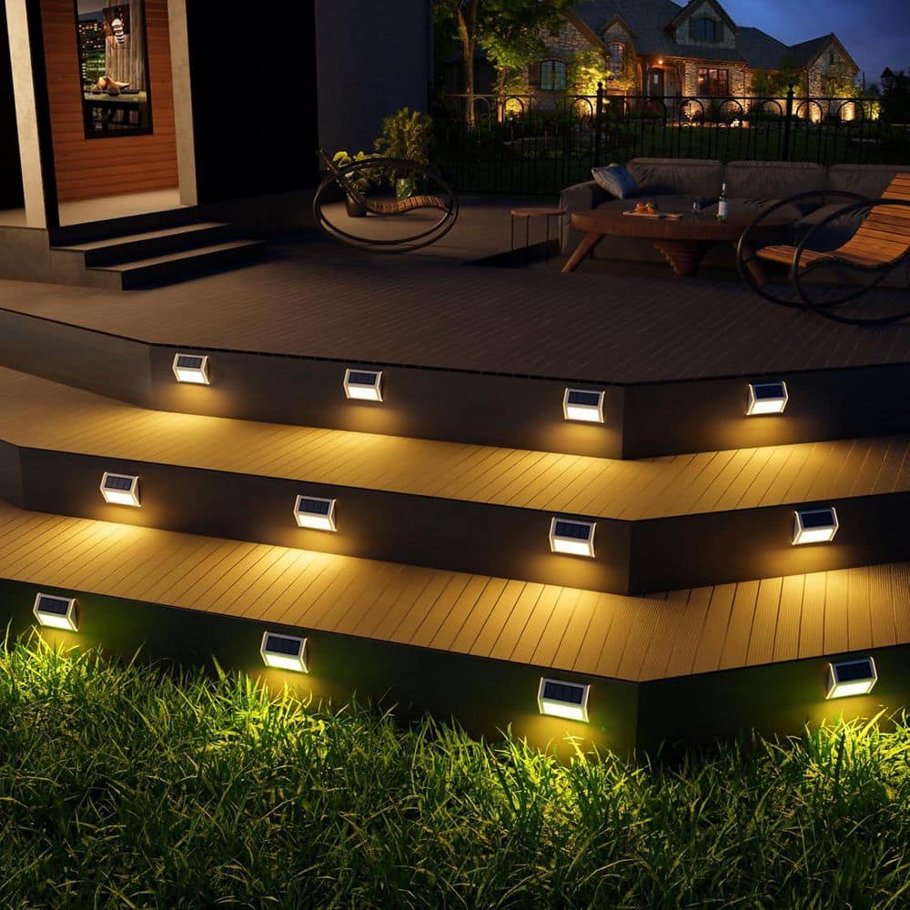 Afoxsos Solar Powered Waterproof Outdoor LED Deck and Fence Lights with Light Sensor for Steps, Garden, Patio 8 Pack Warm White (3)