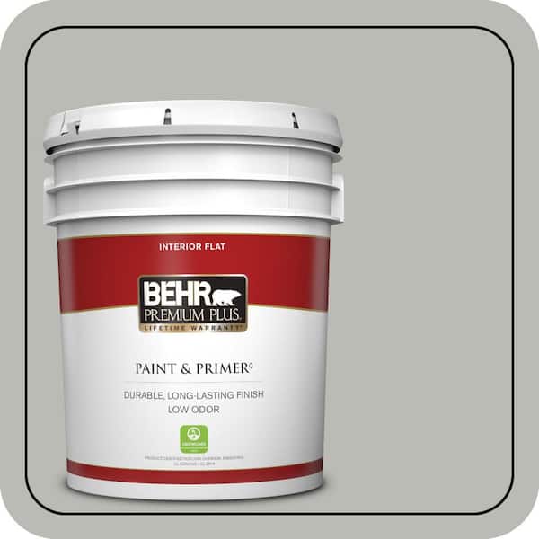 BEHR PREMIUM PLUS 5 gal. #N380-3 Weathered Moss Flat Low Odor Interior Paint & Primer (2)