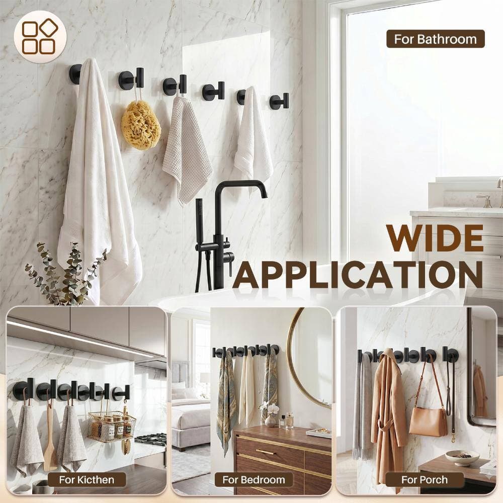 IVIGA Stainless Steel Wall Mounted Round J-Hook Robe/Towel Hook with Rust Resistant Matte Black(6-Pack) (2)