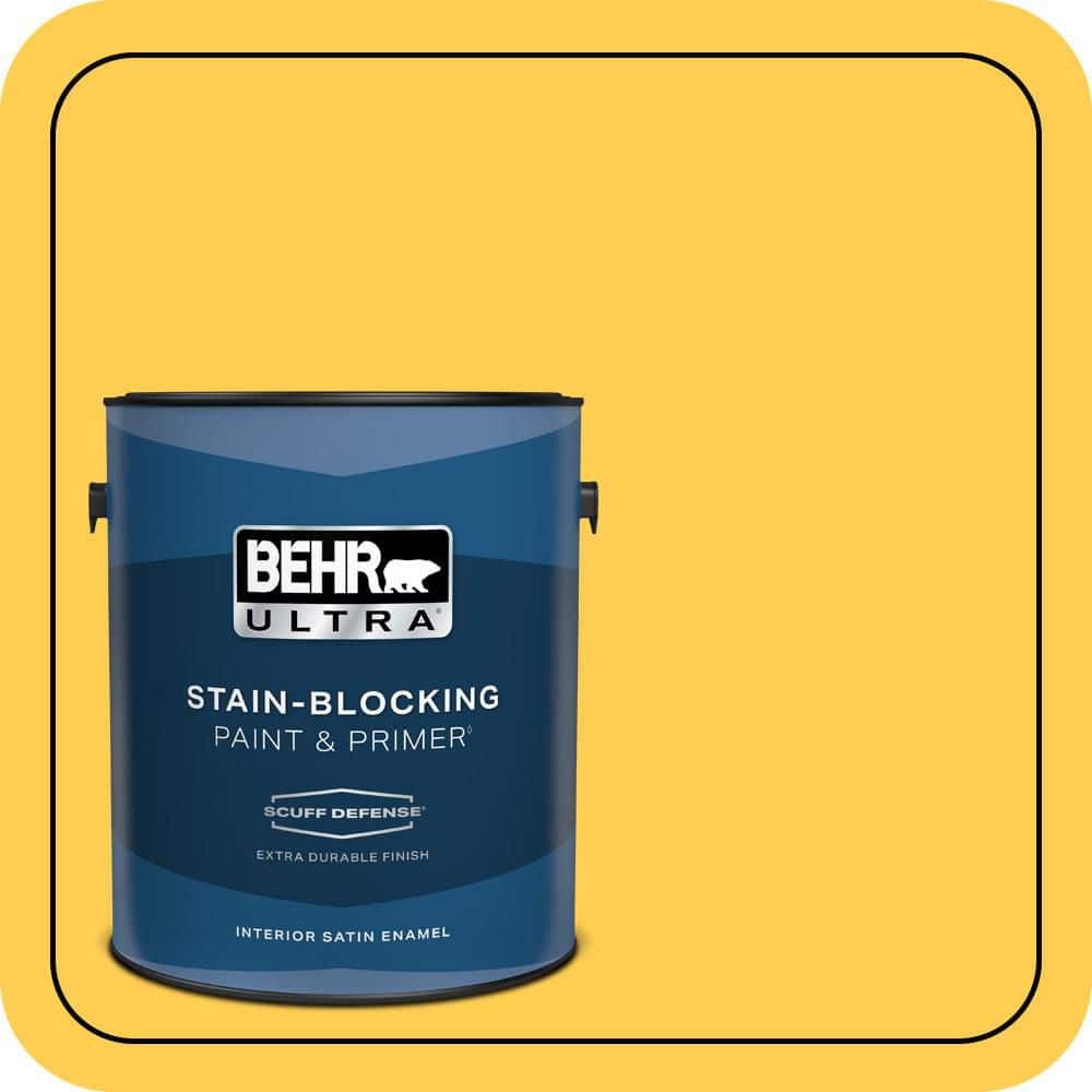 BEHR ULTRA 1 gal. #T16-05 Canary Diamond Extra Durable Satin Enamel Interior Paint & Primer