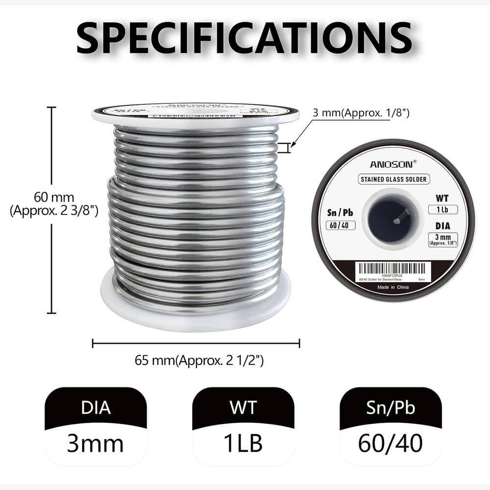 Ahfiwaso 60/40 Solder for Stained Glass) 1/8 in. (3 mm) Dia-1 lb. Spool for Copper Foil (3)