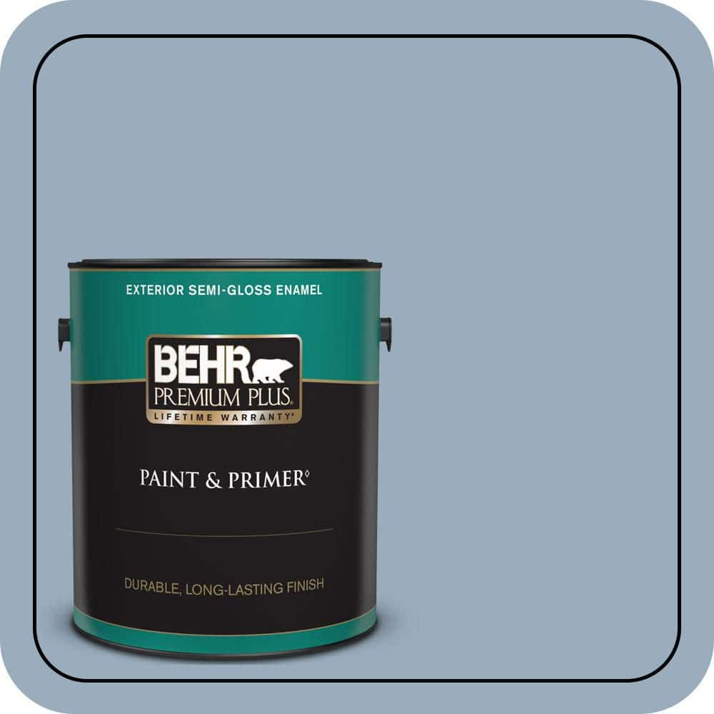 BEHR PREMIUM PLUS 1 gal. #S510-3 Ombre Blue Semi-Gloss Enamel Exterior Paint & Primer