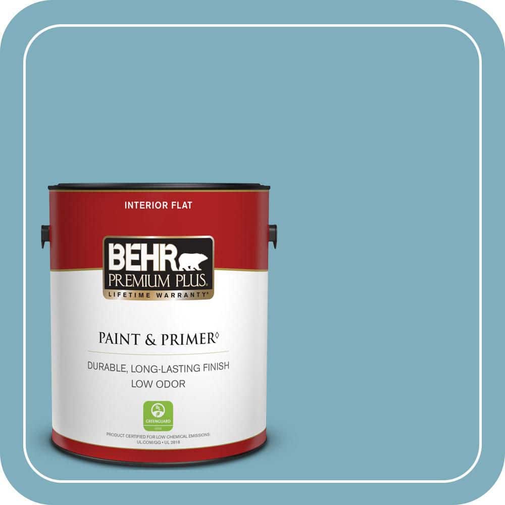 BEHR PREMIUM PLUS 1 gal. #PMD-83 Porcelain Blue Flat Low Odor Interior Paint & Primer
