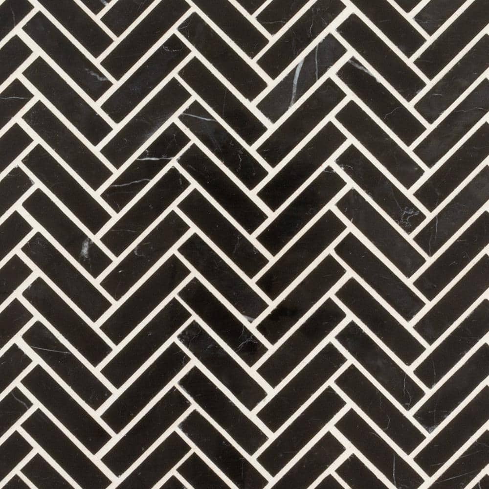 Jeffrey Court Midnight Herringbone Black 10 in. x 10.75 in. Polished Nero Marquina Marble Wall/Floor Mosaic Tile (0.746 sq. ft./Each) (4)