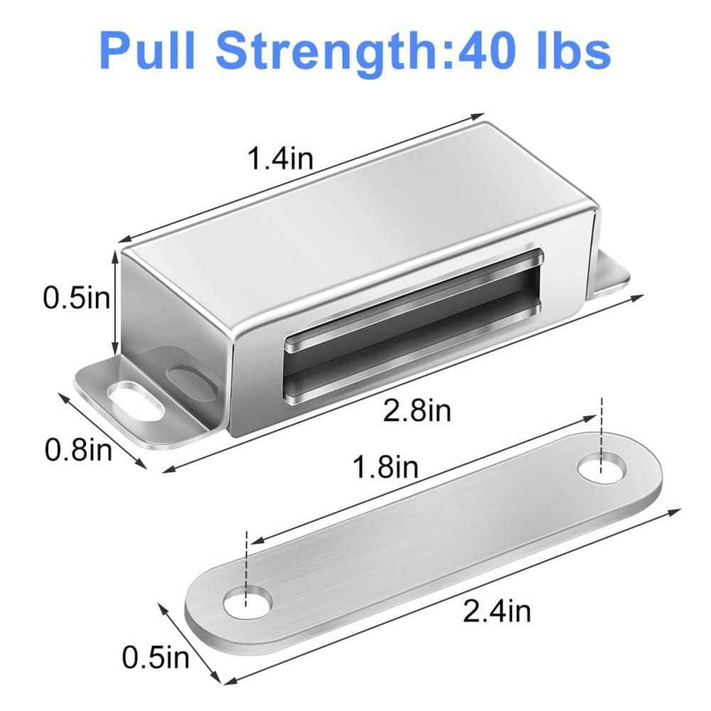 LAIFUCAM Stainless Steel Chrome Magnetic Cabinet Door Catch Heavy Duty 40 lbs Pull Spring Latch for Kitchen Sliding Door 4-Pack (3)