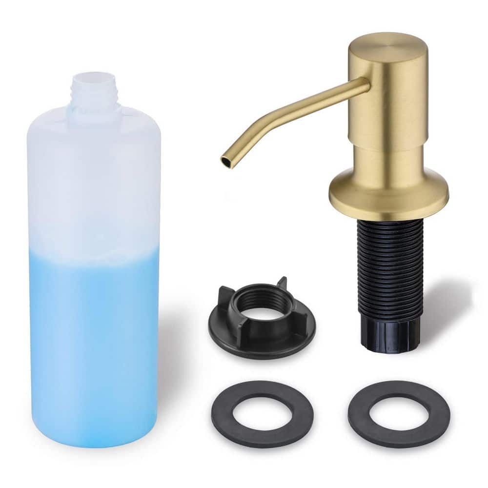 Wudkey Soap Dispenser for Kitchen Sink, Brushed Gold Built in Countertop Dispenser, Long Spout Design with Gold Pump (1)