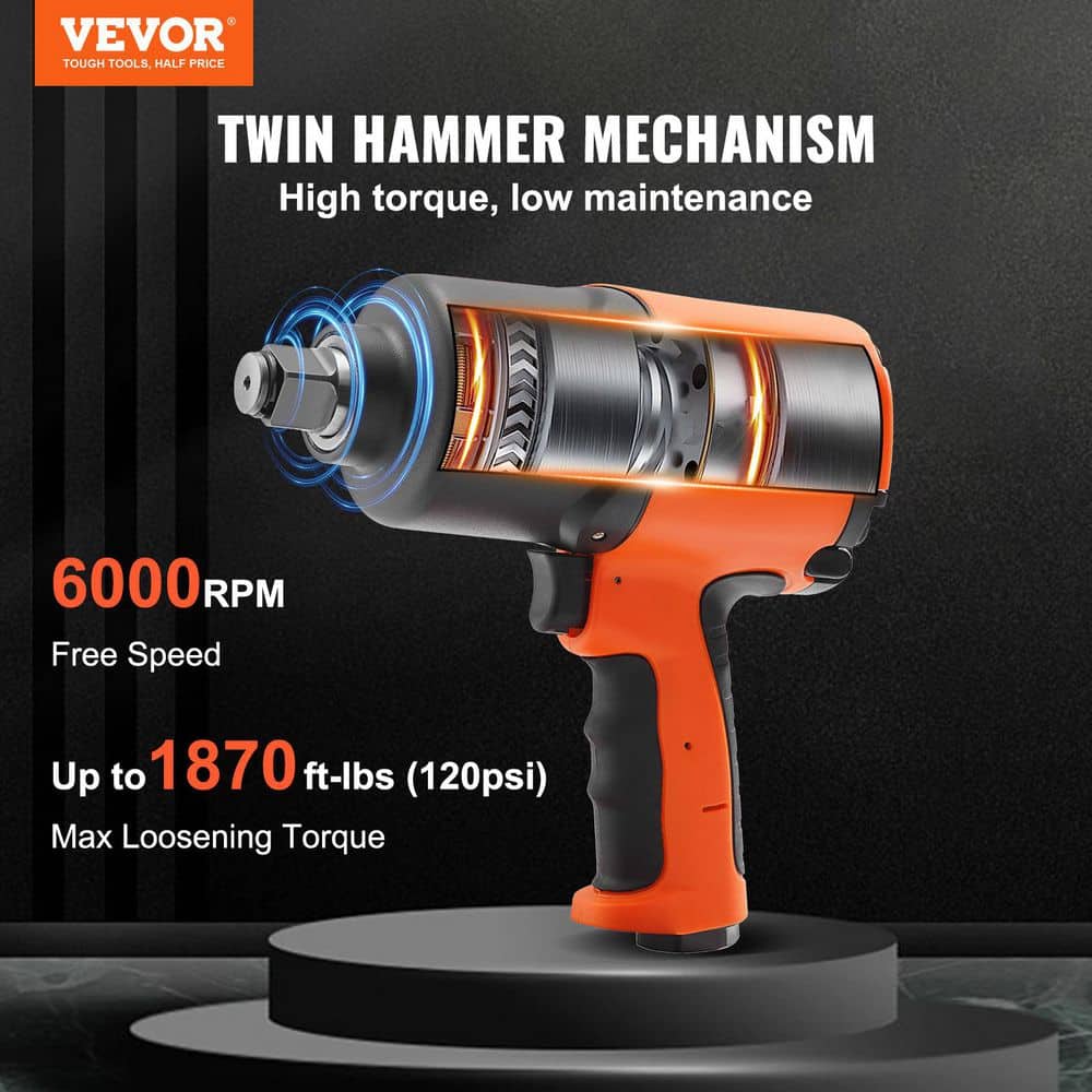 VEVOR Air Impact Wrench 3/4-In. Drive Air Impact Gun Up to 1870 ft.-lbs. Nut-busting Torque Composite Pneumatic Impact Wrench (2)