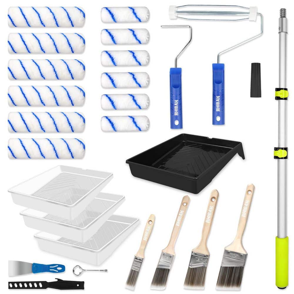 Laybus 27-Piece Paint Roller Kit with Adjustable Extension Pole, 9 in. and 4 in. Rollers, Brushes, Tools (1)