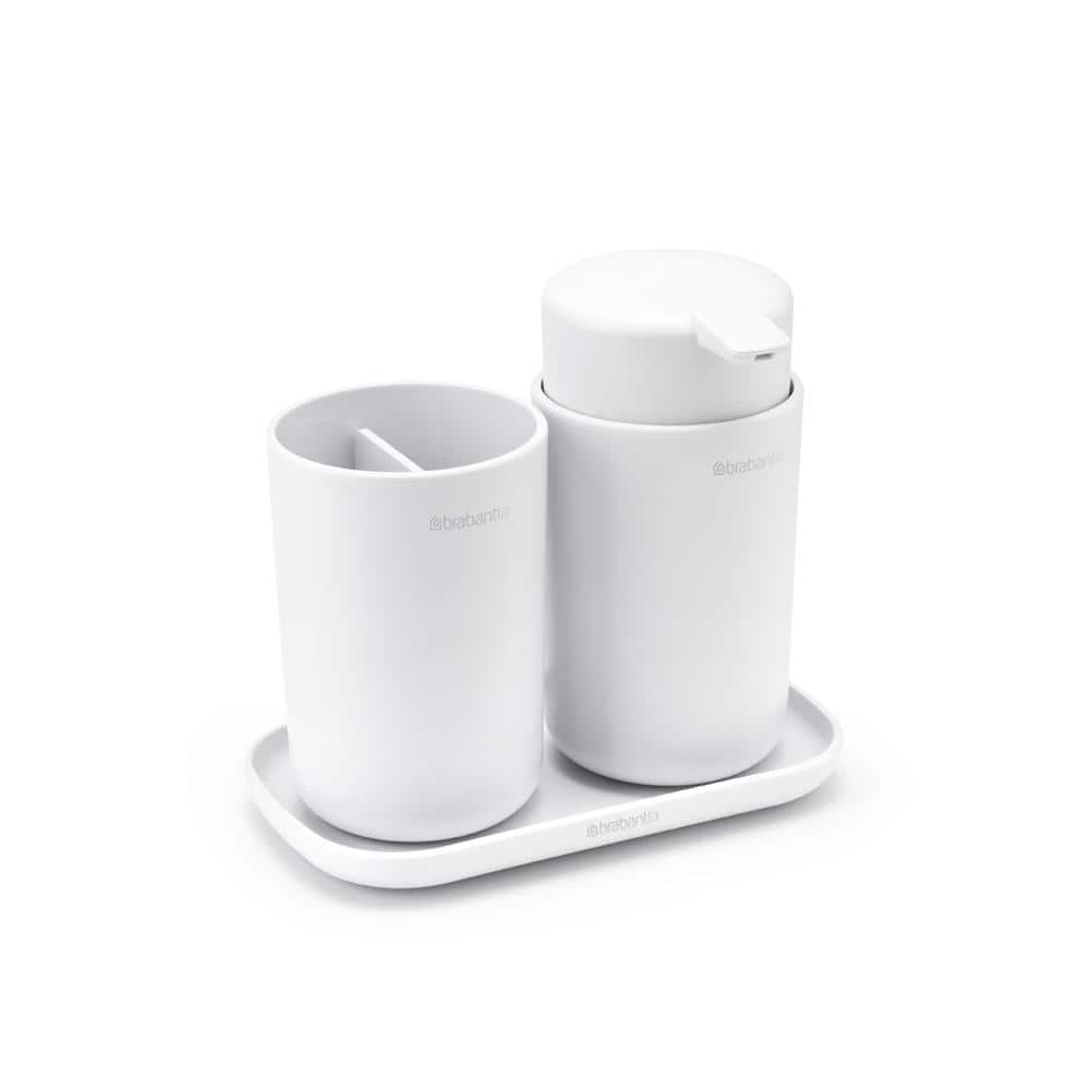 Brabantia ReNew 3-Piece Bathroom Accessory Set with Soap Pump, Toothbrush Holder and Tray in White (3)