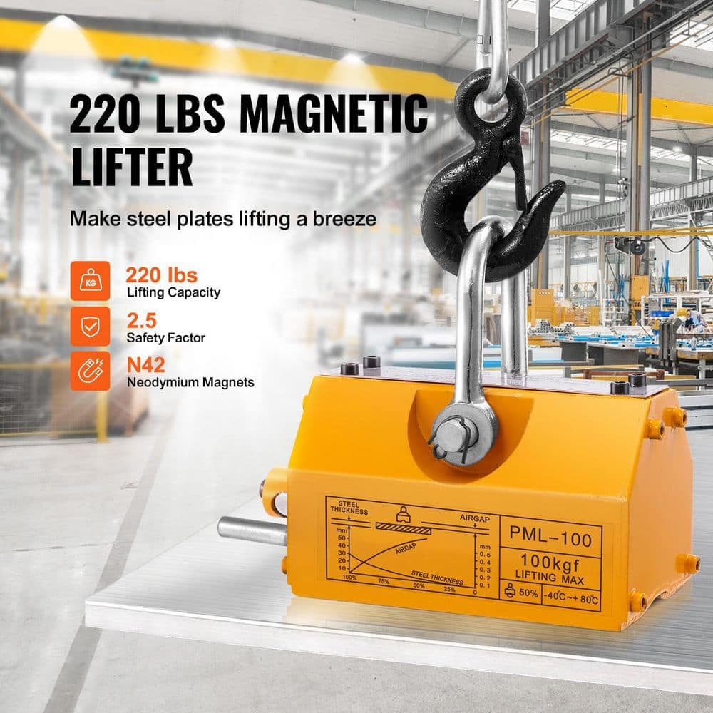 SKYSHALO Magnetic Lifter, 220 lbs. /100 kg Pulling Capacity, 2.5 Safety Factor, Neodymium and Steel, Lifting Magnet with Release (2)