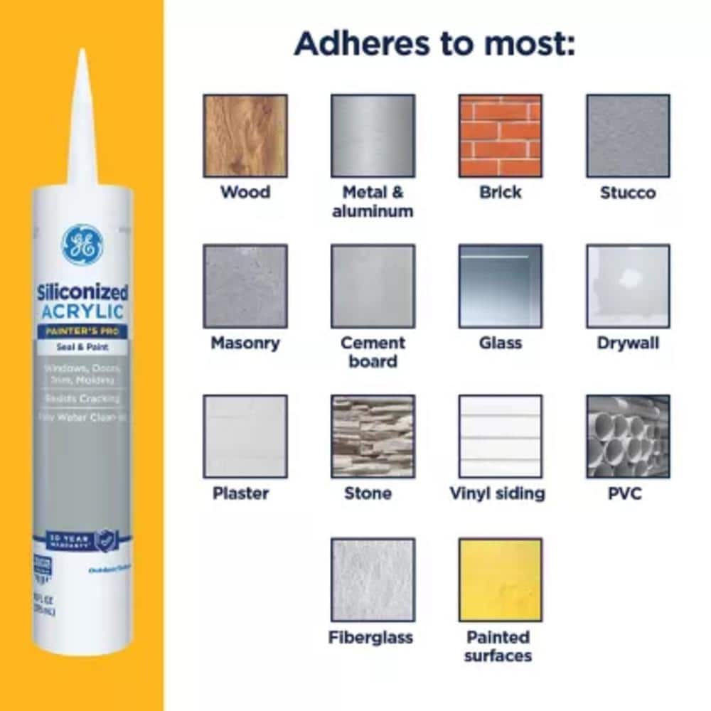 GE Painter's Pro 10.1 oz. Siliconized Acrylic Latex Caulk Windows, Doors, Trim, and Molding Clear (12-Pack) (3)
