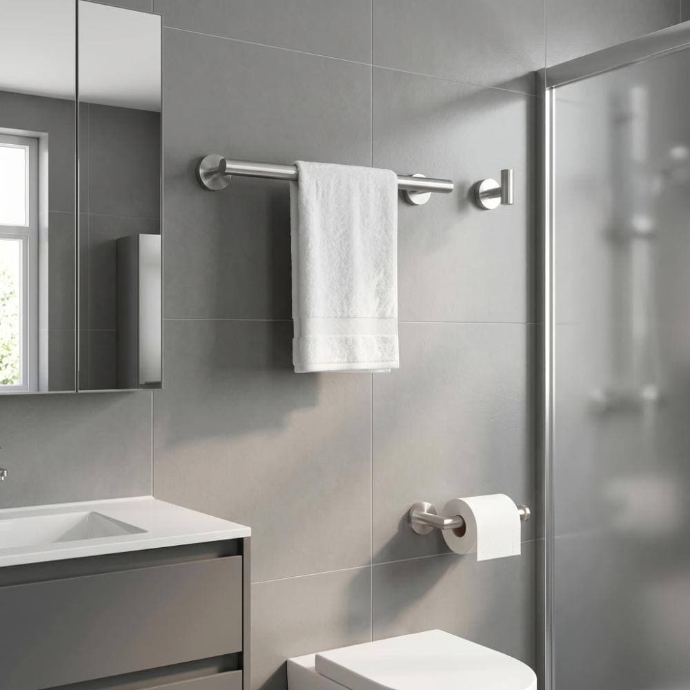 AVITAS 3-Piece Wall-Mount SUS304 Bath Hardware Set, 12 in. Towel Bar, Toilet Paper Holder, Robe Hook, Brushed Nickel (2)