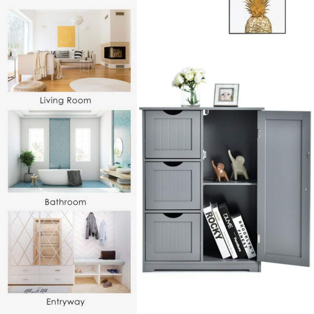 Bunpeony 24 in. W 12 in. D 32 in. H MDF Freestanding Bathroom Linen Cabinet Floor Cabinet Side Storage Cabinet (4)