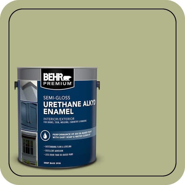 BEHR PREMIUM 1 gal. #M350-4 Sweet Grass Urethane Alkyd Semi-Gloss Enamel Interior/Exterior Paint (2)