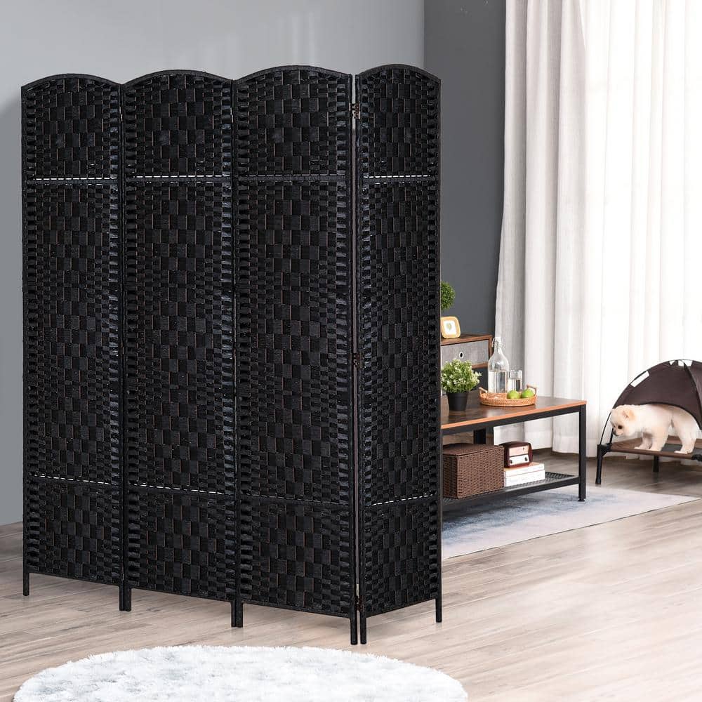 Unbranded 6 ft tall Black Wicker Weave 4 Panel Room Divider Privacy Screen (2)