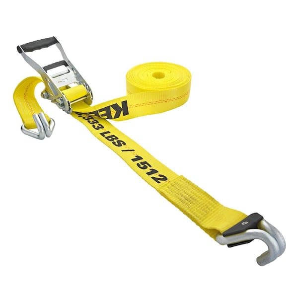 Keeper Heavy Duty Ratchet Tie-Down Strap 27 ft. x 2 in. 3,333 lbs. with Magnetic Double J Hook (2)