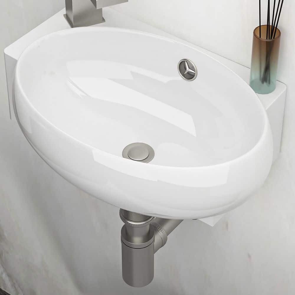 Coporesell 16.5 in. x 11 in. Ceramic Wall-Mounted Oval Bathroom Sink in White (1)